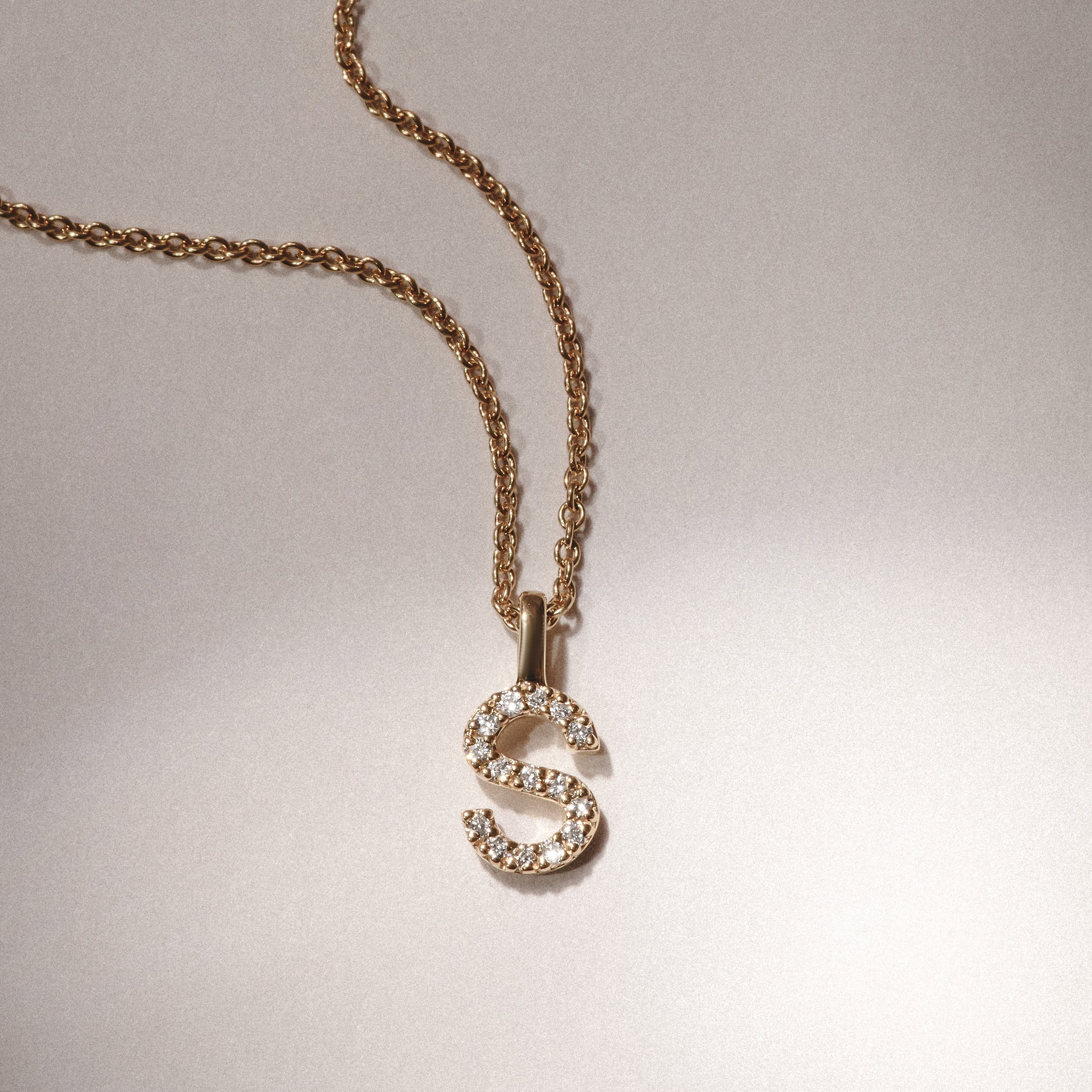 Love Letter Initial S Lab Diamond Necklace set in 9K Yellow Gold